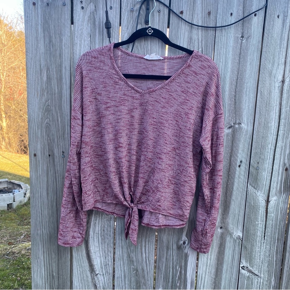Boho Knit Tie‎ Front Pink Republic Long Sleeve Top Womens Medium Burgundy